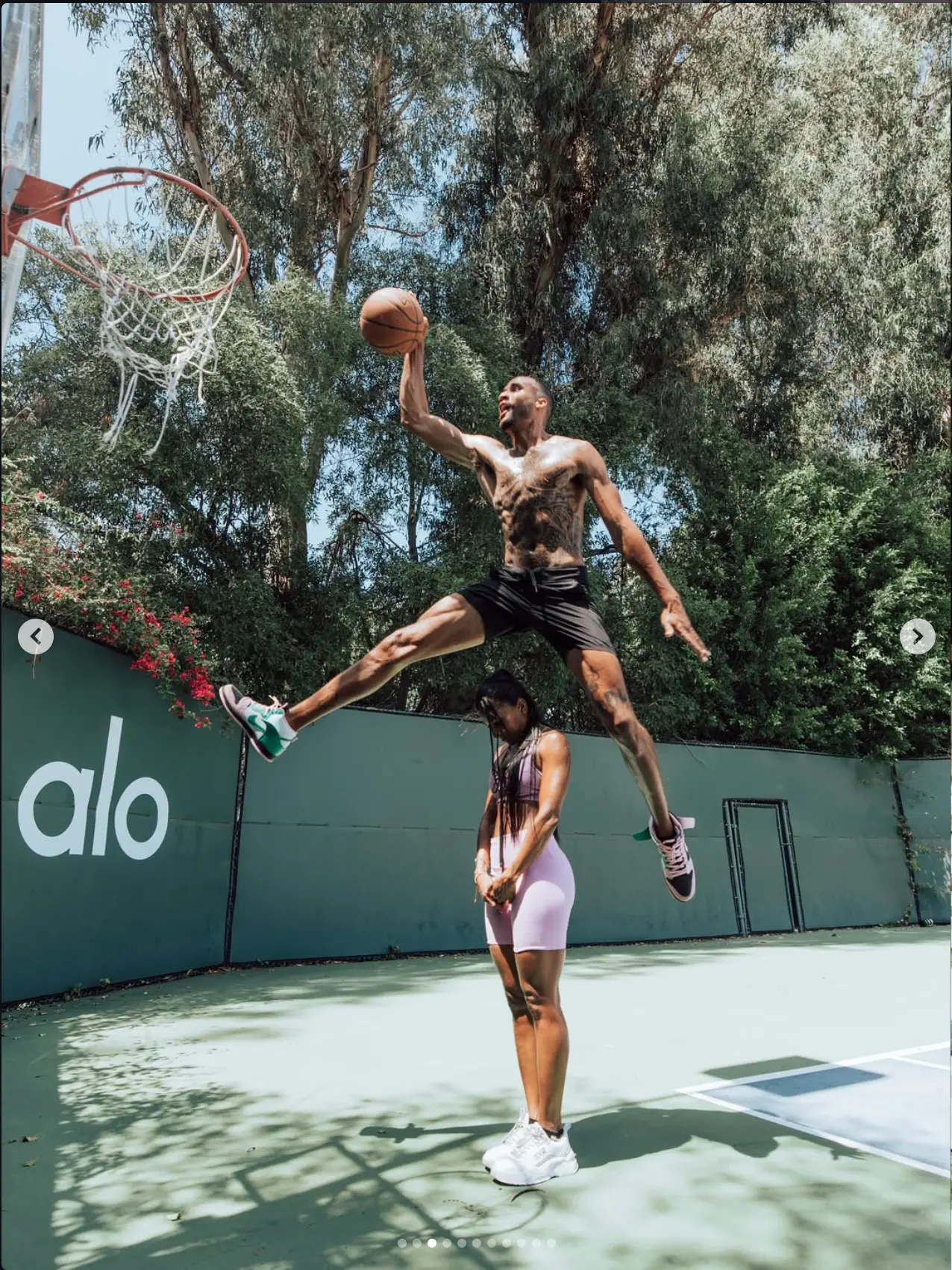 Court moment mid-air in daylight